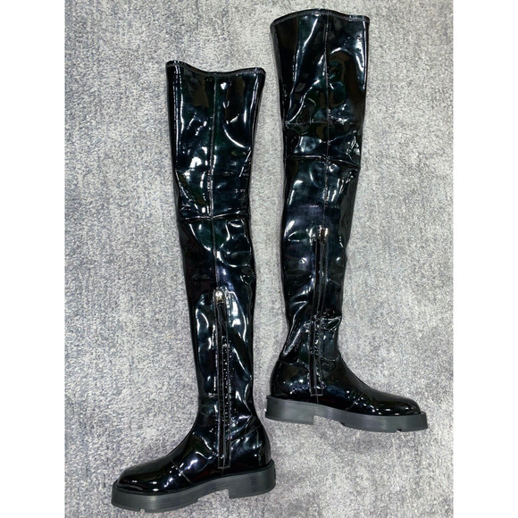 Givenchy Squared Black Patent Leather Thigh High OTK Over The Knee Flat Boots 41 - Picture 9 of 12